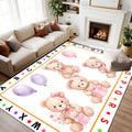 10x14 Kids Learning Rug Washable Area Rugs Set Teddy Bears Pink Balloon Party Cute Baby Teddy Bear Alphabet ABC Learning Carpet Soft Rubber Backed Non-Slip Carpets for Classroom Preschool Nursery