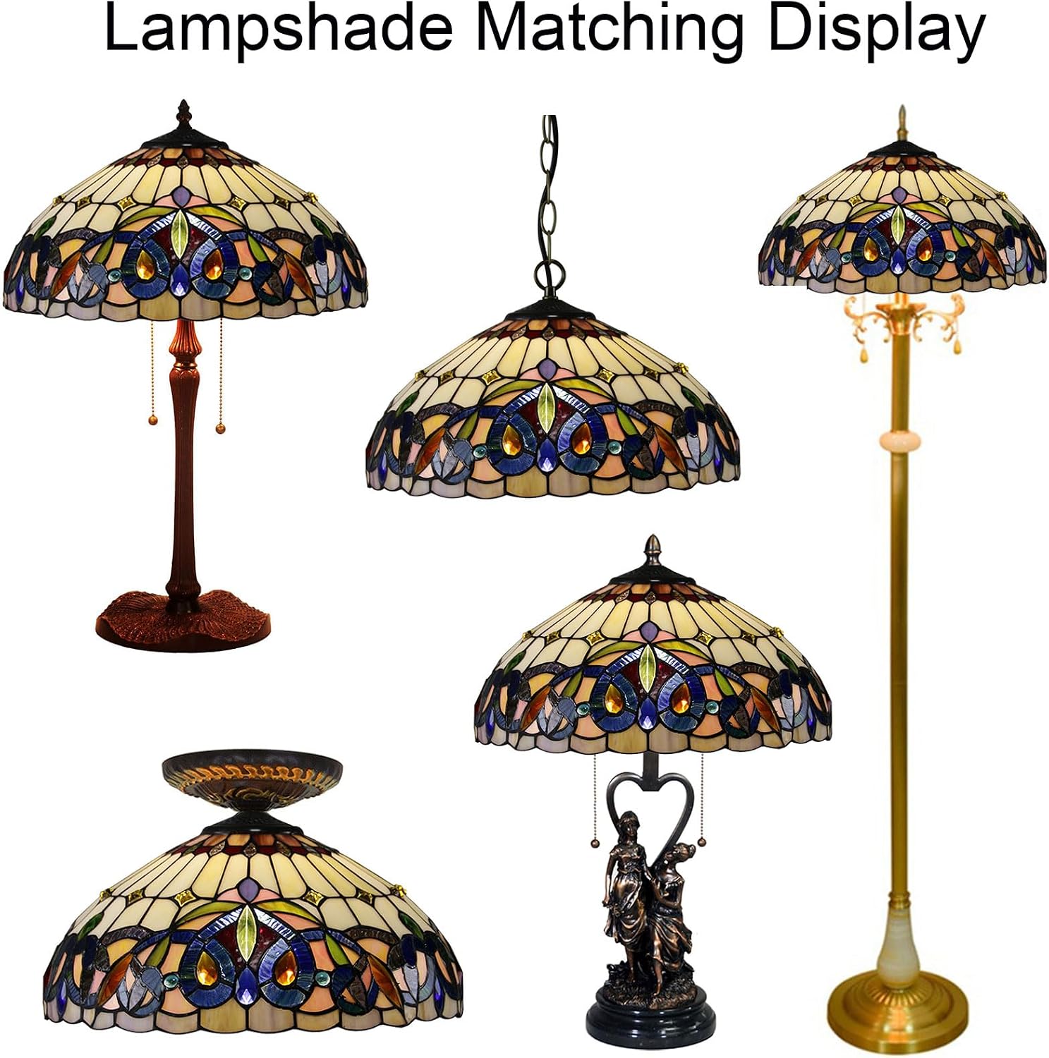 Tiffany Lamp Shade Replacement 16X9 Inch Victorian Stained Glass Lampshade Only with Cap Christmas Home Decor Baroque Amber Design Handmade Light Cover for Table lamp Pendant Light Floor Lamp
