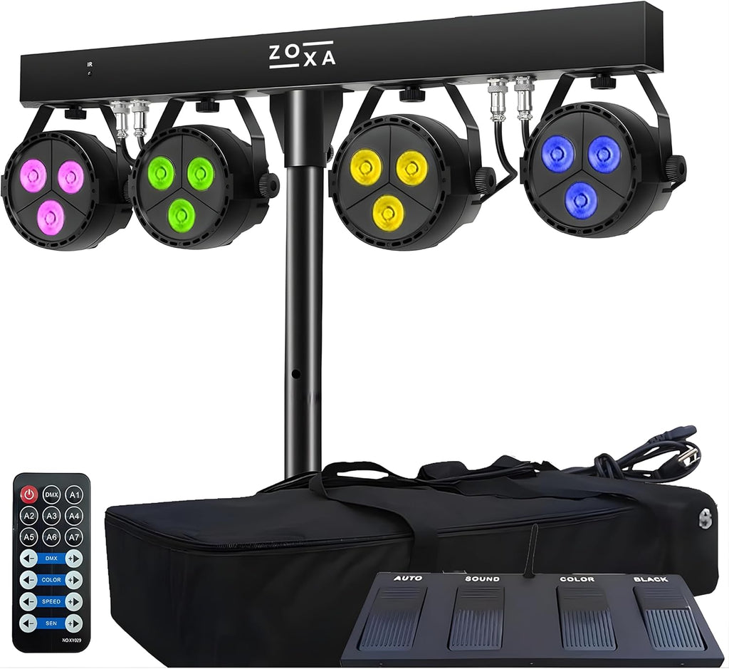 DJ Lights and Stage Lights with Stand | LED Par Gigbar with DMX, Sound-Activated Strobe Light for Parties | DJ Lighting Package, Heavy Duty Light Stand, Uplights for Events