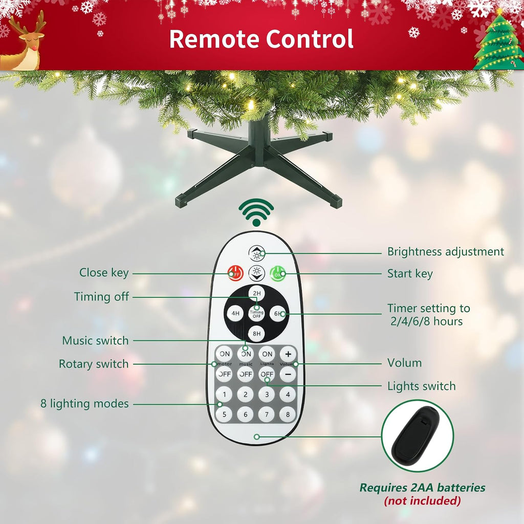 Pre-Lit Rotating Christmas Tree, 6.5FT Artificial for Home Decor | With Music,340 Warm White & Multi-color LED Lights,1036 PE+PVC Tip,Remote Control,Rotating Stand,8 Modes,Timed Design