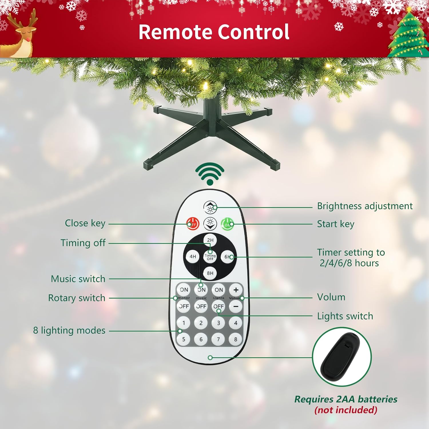 Pre-Lit Rotating Christmas Tree, 6.5FT Artificial for Home Decor | With Music,340 Warm White & Multi-color LED Lights,1036 PE+PVC Tip,Remote Control,Rotating Stand,8 Modes,Timed Design
