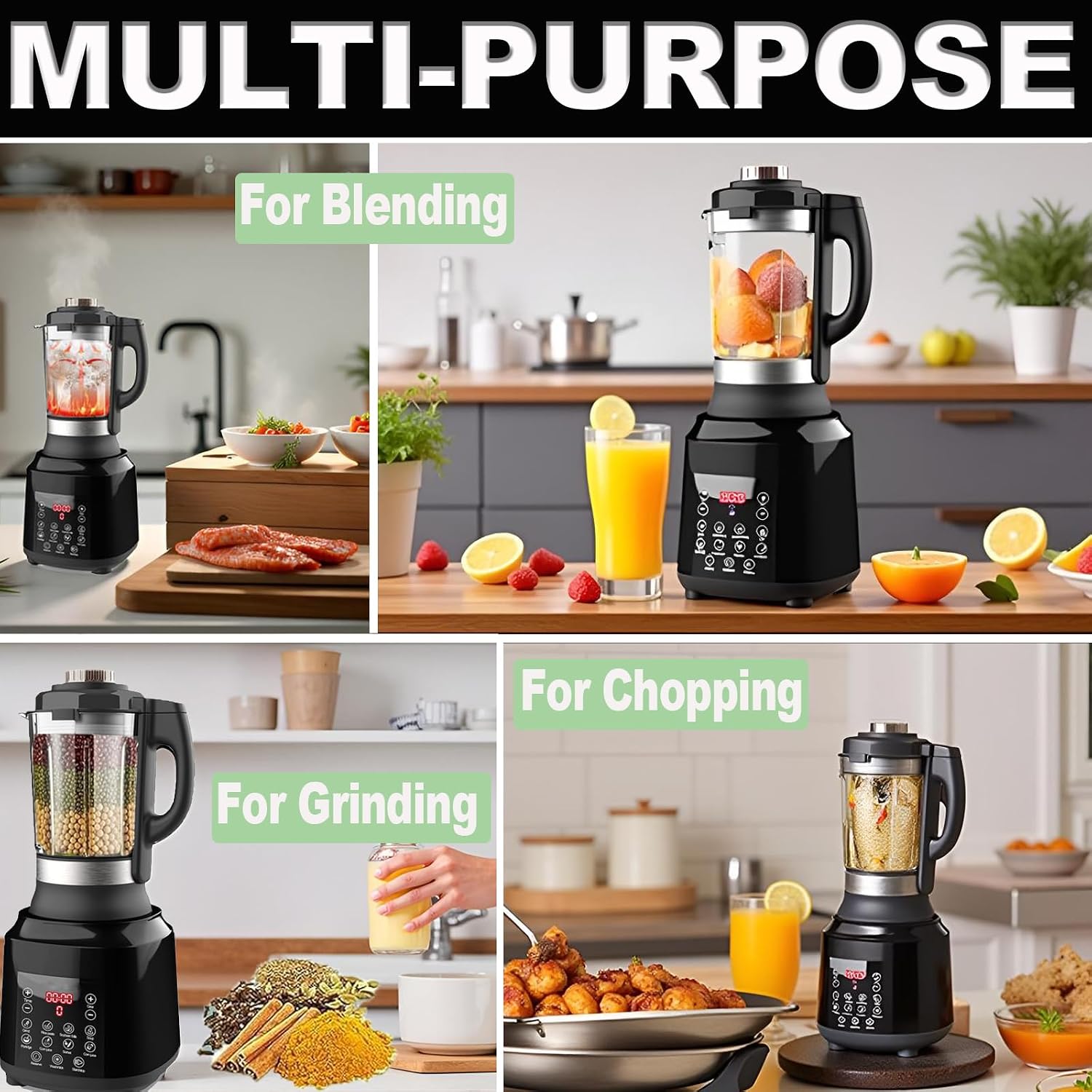 Food Processor Blender Combo, 60oz 1200W All-in-One Kitchen Machine | 9 Programs, 12H Preset, Self-Cleaning, Grinding, Chopping, Mixing, Shakes, Hot Soups