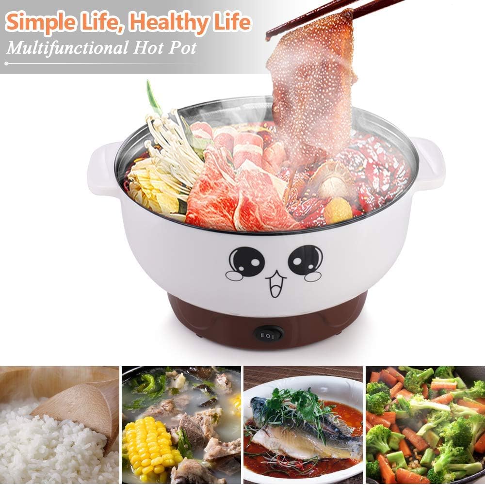 110V Multifunction Electric Skillet With lid,Non-Stick Mini Grill Pot & Wok & Stockpot,Suitable for Cook Rice Stew Soup Steamed Fish Boiled Egg Fried Steak. (3.6 L, with Steamer)