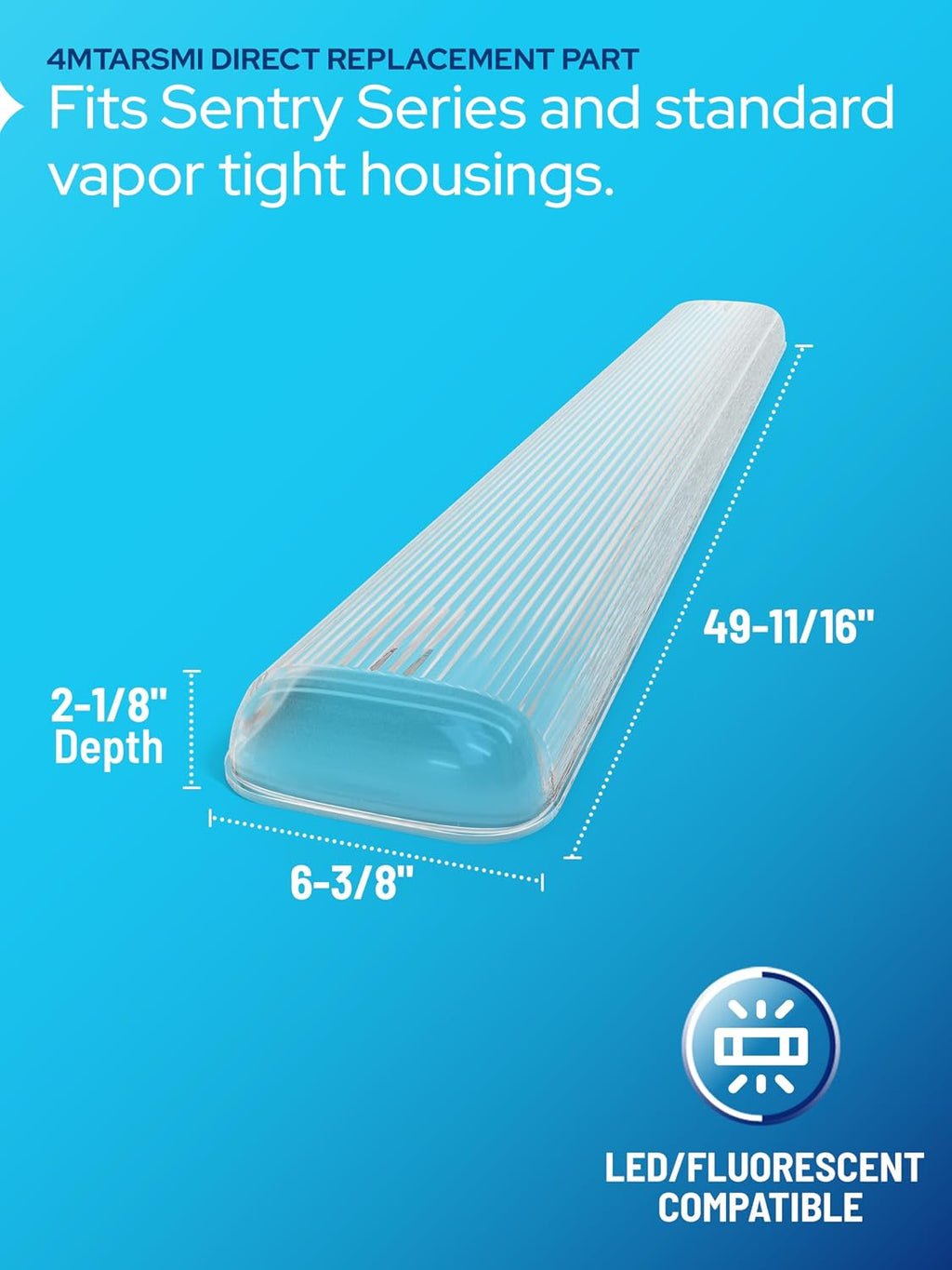 KASTLITE 4MTARSMI ALP Vapor Tight LED & Fluorescent Light Covers for Ceiling Lights - Matte Acrylic Light Fixture Cover Replacement for Sentry Series Vapor Tight Lights, 6-3/8'x 49-11/16'x 2-1/8', 4PK