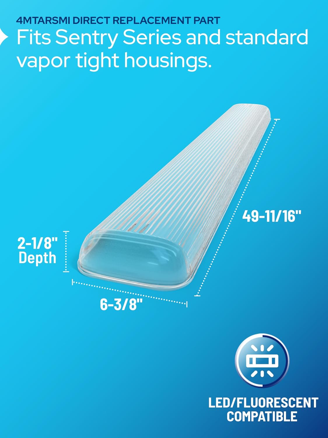 KASTLITE 4MTARSMI ALP Vapor Tight LED & Fluorescent Light Covers for Ceiling Lights - Matte Acrylic Light Fixture Cover Replacement for Sentry Series Vapor Tight Lights, 6-3/8'x 49-11/16'x 2-1/8', 4PK