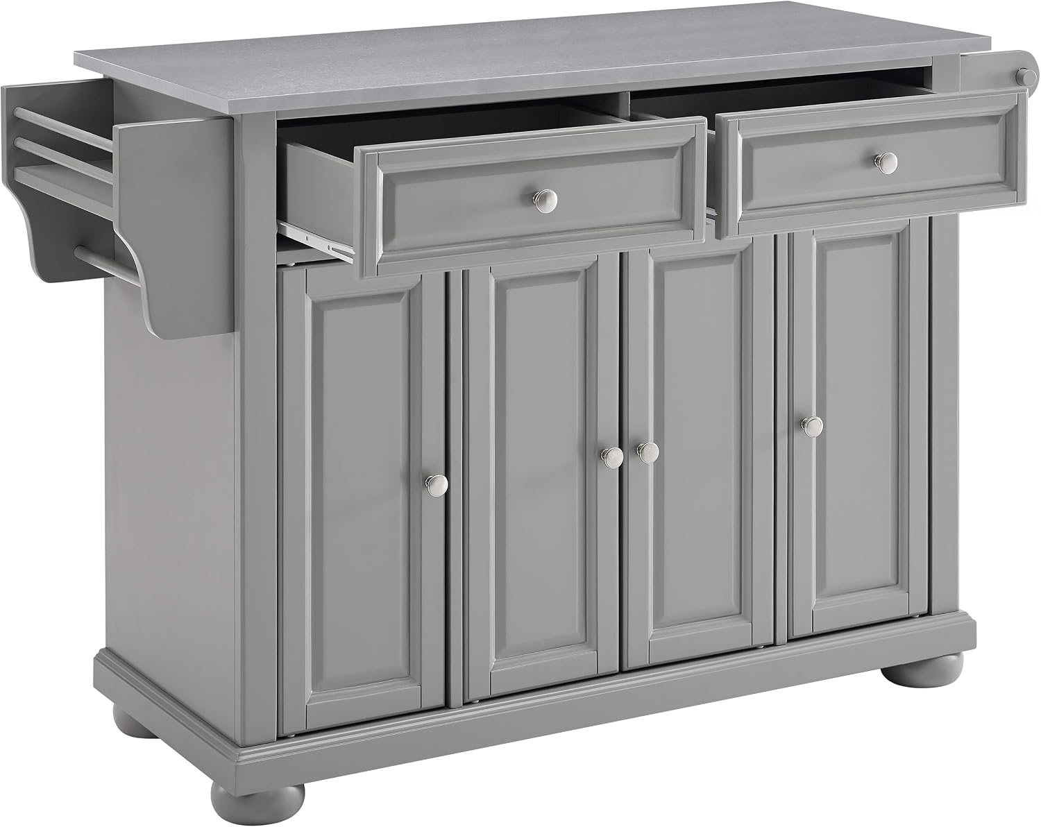 Crosley Furniture Alexandria Stainless Steel Top Rolling Kitchen Island Storage Cart, Microwave Stand, Gray