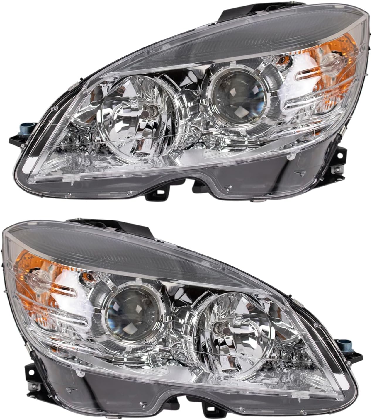 TRQ Left and Right Headlight Assembly Set Compatible with 08-11 Mercedes-Benz C300 C350 09-11 C63 AMG 08 C63 AMG from 02/09/07 Halogen Only