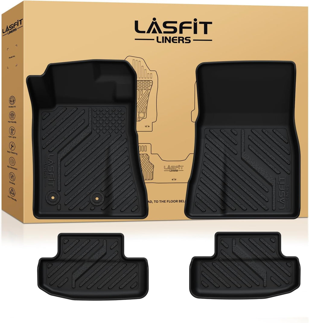 LASFIT Floor Mats for Ford Mustang 2015-2025 2026 All Weather Protector TPE Car Floor Liners, 1st & 2nd Row, 4pcs Black
