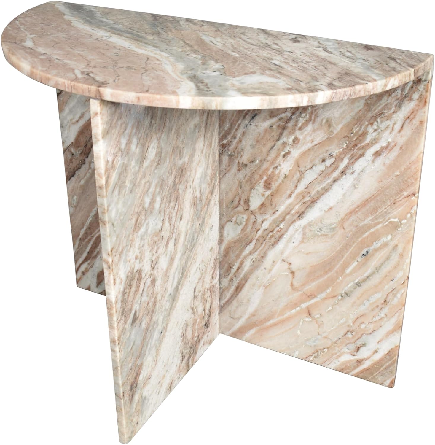 JONATHAN Y MTB1109A Patrice 20' Art Deco Minimalist Natural Marble Handmade Demilune Side Table, Side Table for Living Room, Bedroom, Bathroom, Pink/Beige/White