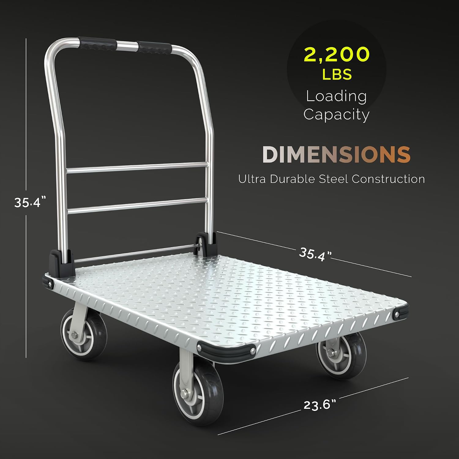2200 lbs. Capacity Foldable Push Cart Dolly | Moving Platform Hand Truck | Heavy Duty Space Saving Collapsible | Swivel Flat Bed Wagon - Furniture Luggage Lifting