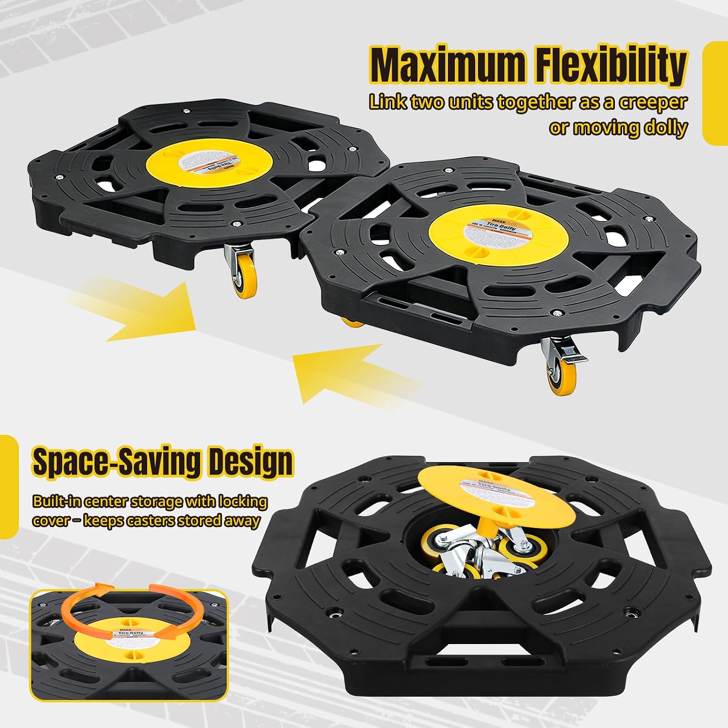 MaxxHaul Heavy Duty Tire Dolly 300 lb Capacity Rolling Wheel Dolly with 4 Swivel Casters Portable Tire Storage and Transport Mover for Garage Shop and Warehouse (80746)