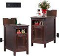 WLIVE Narrow End Table Set of 2 with Charging Station, Side Tables for Living Room, Small Spaces, Couch, Night Stand Set with Storage, USB Ports and Outlets,Brown