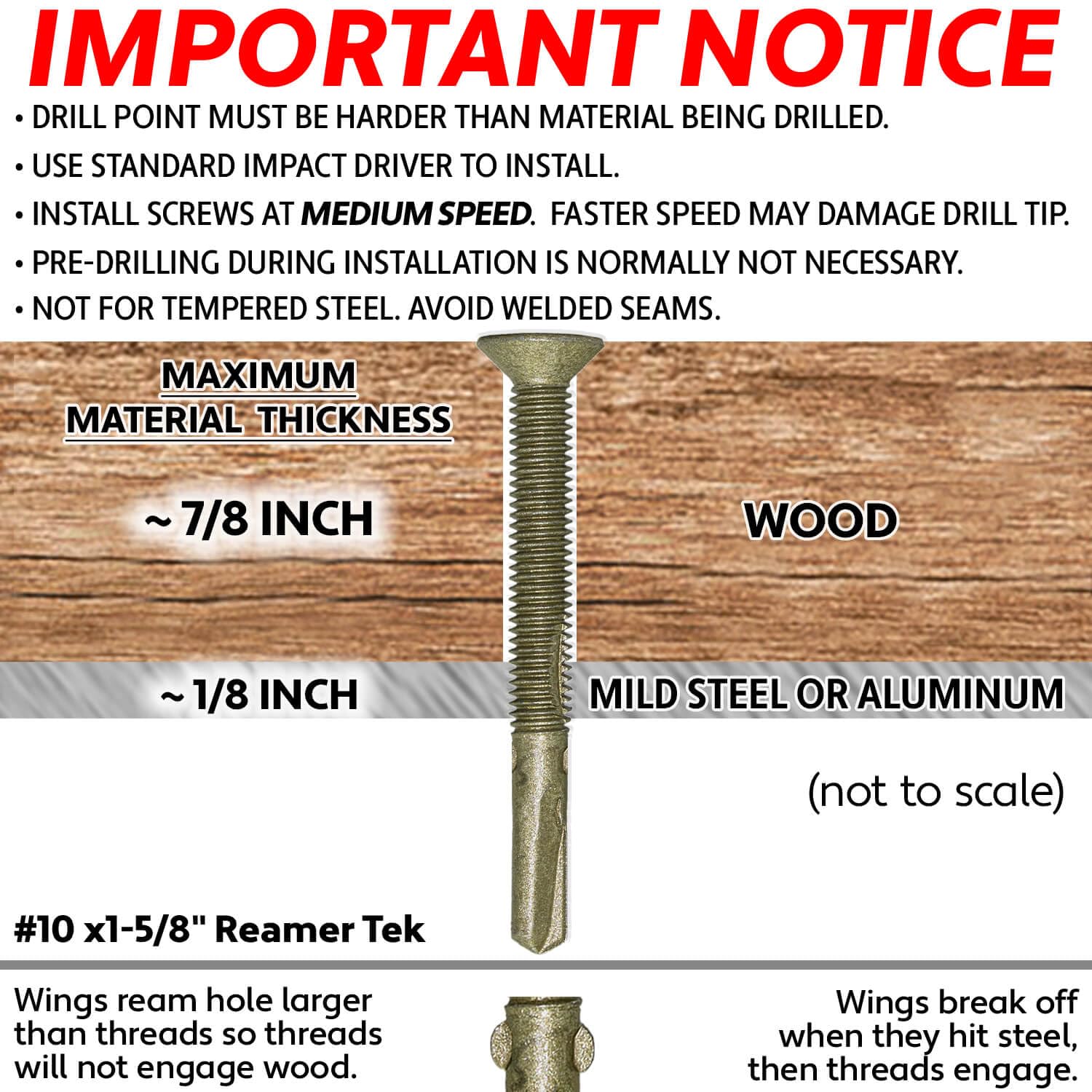 10x1-5/8 Reamer Tek Torx/Star Head Self-Drilling Wood to Metal Screws - for Flatbeds, Trailers - T-30 Torx Screw Head 5 Pound CASE 5,085 Screws