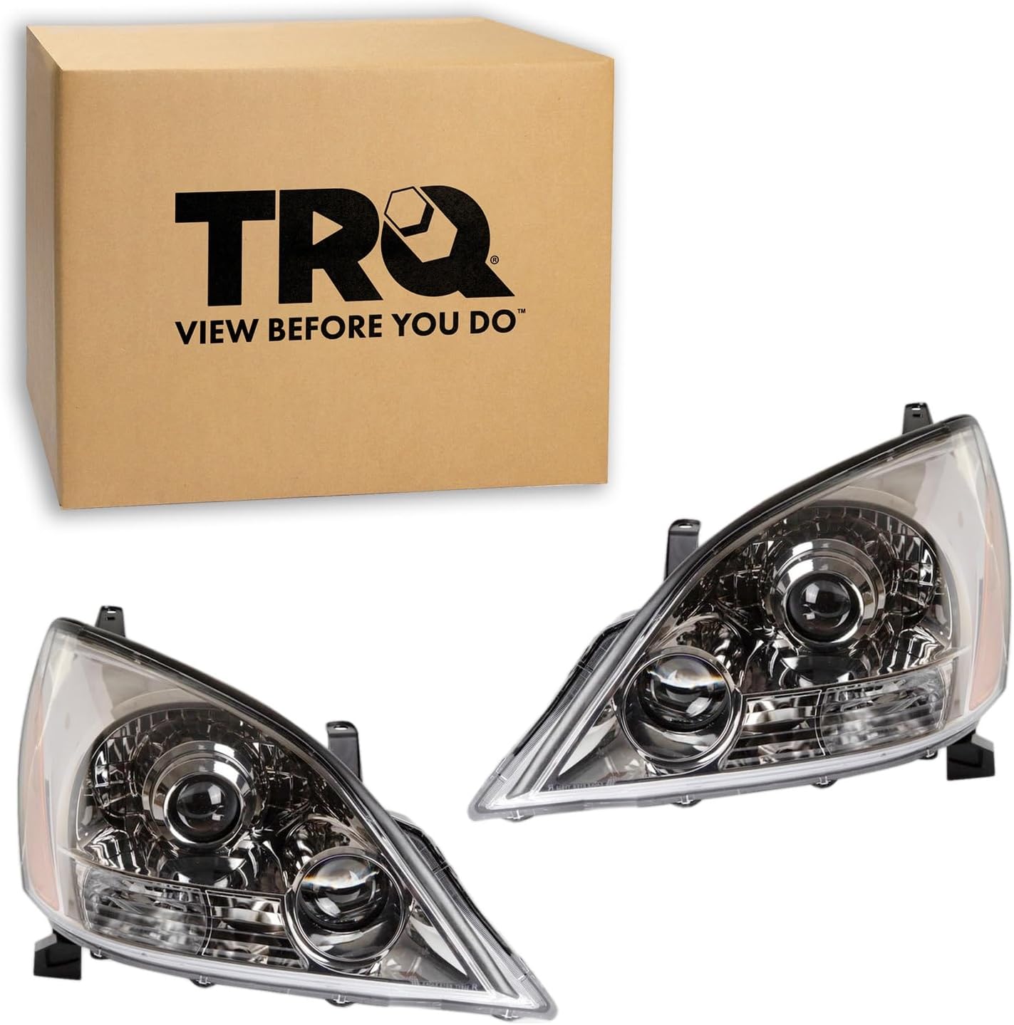 TRQ Driver and Passenger Side Headlight Assembly Set Compatible with 05-09 Lexus GX470 Sport Package Halogen Only