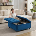 Tbfit Large Square Storage Ottoman Bench, Tufted Upholstered Coffee Table Ottoman with Lift Top & Wooden Legs, Oversized Storage Ottomans Toy Box for Living Room (Blue Velvet)