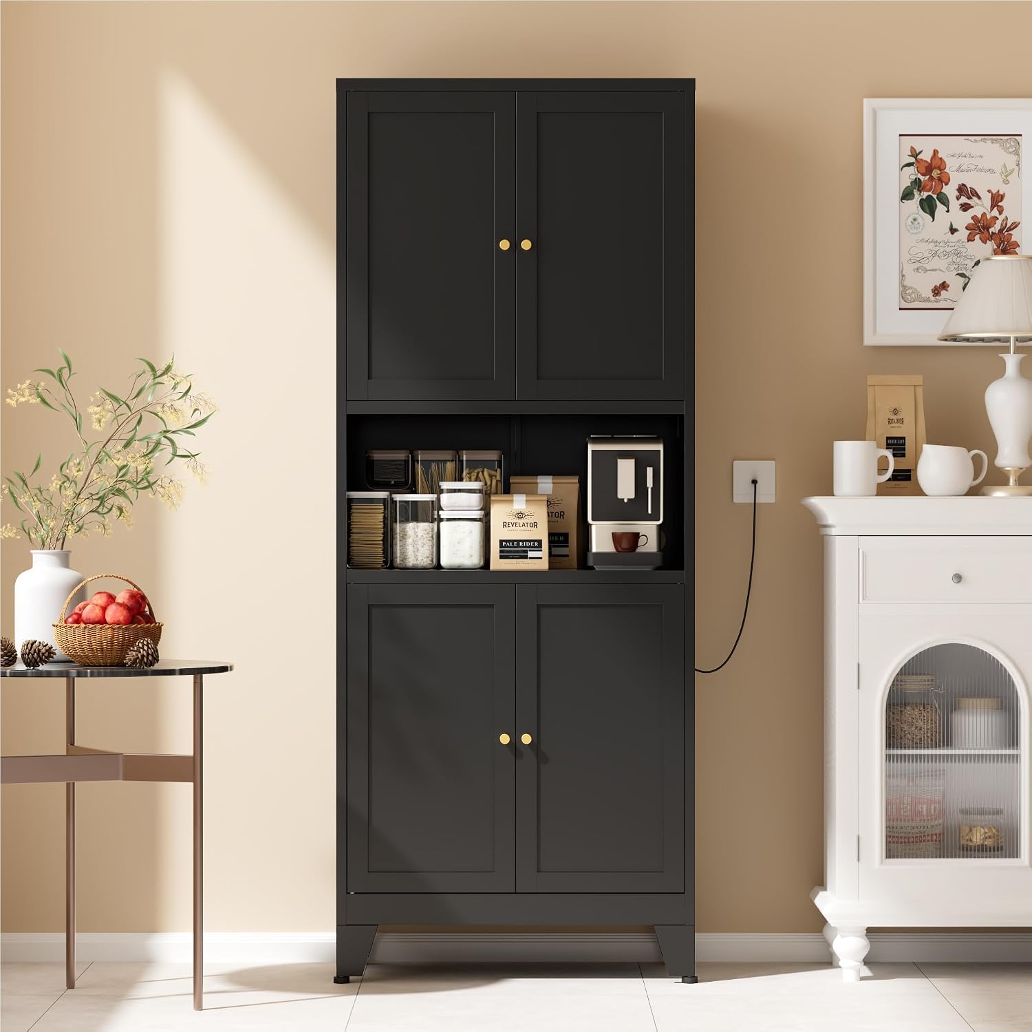 COFaR 69' Tall Modern Kitchen Pantry,Metal Storage Cabinet with Adjustable Shelves,Pantry Cabinet with 6-Tier,Freestanding Cupboard for Kitchen,Dining Room,Living Room,Bathroom,Black