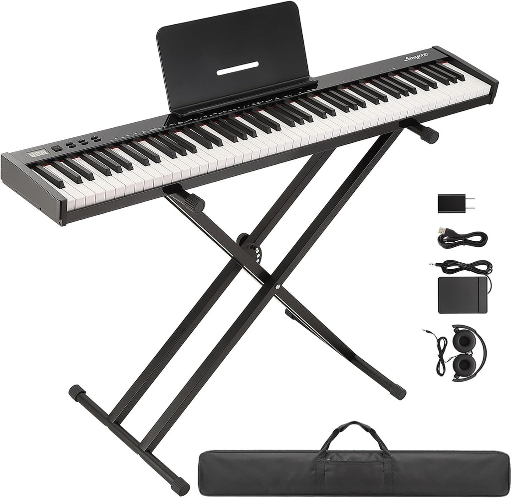 Garvee 88 Key Full-Size Semi-Weighted Electronic Keyboard Piano, Portable Design with Headphones, Sustain Pedal, Stand, Power Adapter & Travel Case - Perfect for Beginners and Adult Players