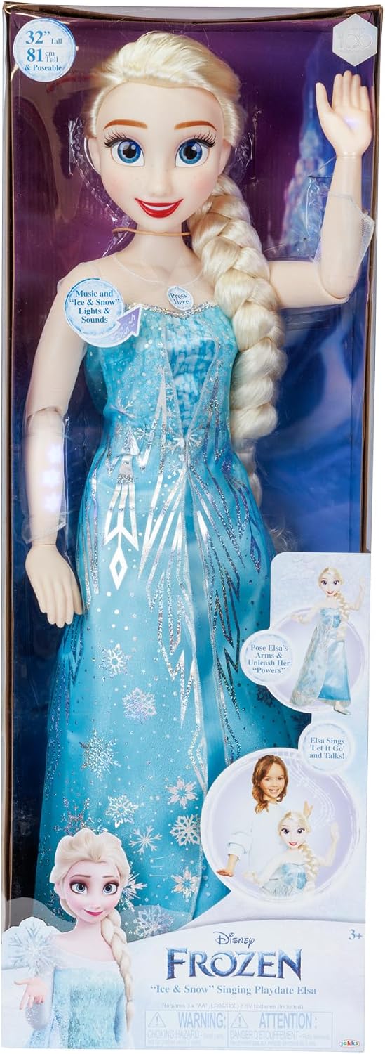 Disney Frozen Elsa Doll, 100 Ice Powers, Light Up & Music Sounds, Stands 32 Inches Tall, Sings 'Let It Go', Great for Girls