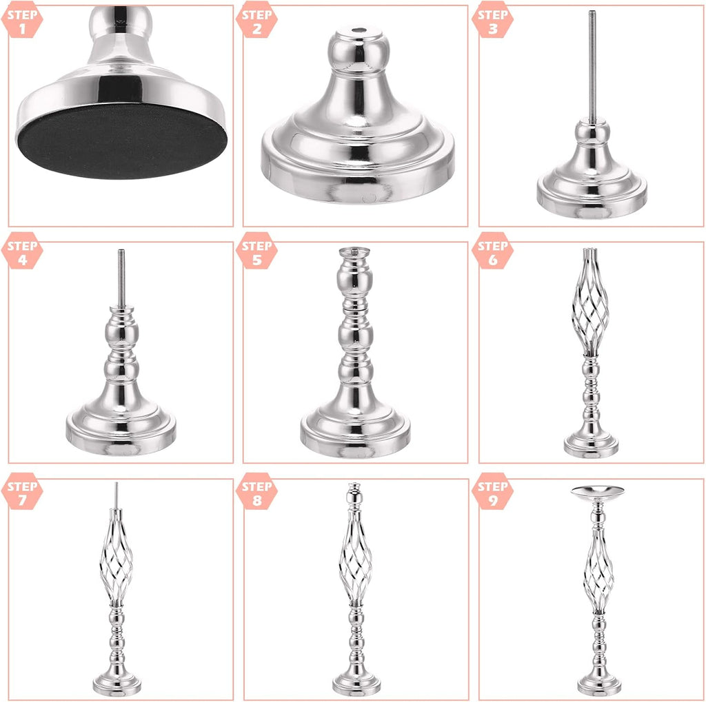 Rtteri 20 Pcs Large Wedding Centerpiece Table Decorations Tall Metal Flower Arrangement Stand Elegant Flower Vase Candle Holder for Wedding Reception Table Party Event Hotel Home Decor (Silver,Large)