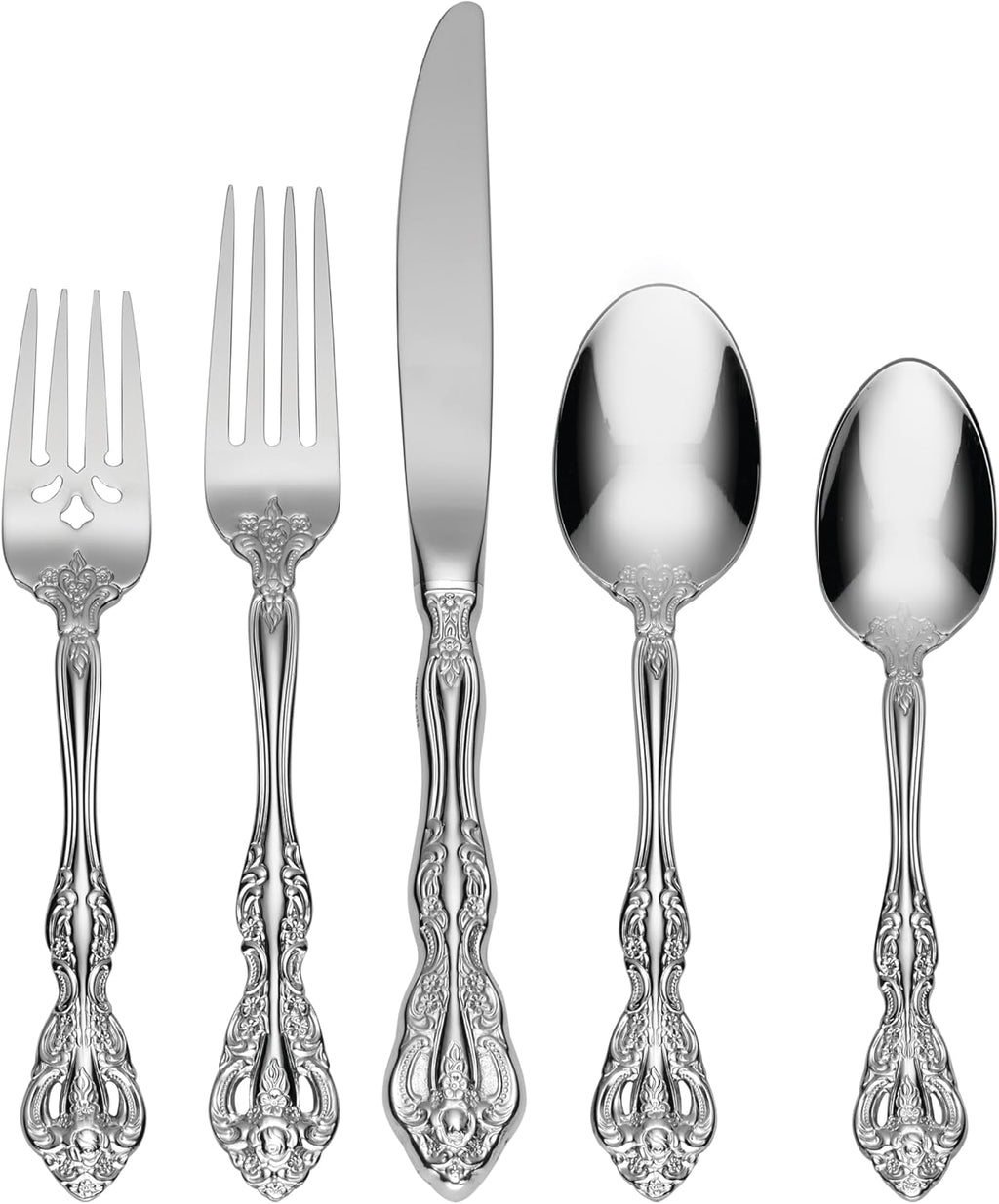 Oneida Silverware Set, Michelangelo 45 Piece Fine Flatware Set, Service For 8, 18/10 Stainless Steel, Dishwasher Safe, Flatware Cutlery Sets, Utensils, Knives Spoons and Forks, Home(Silver, 45 Pieces)