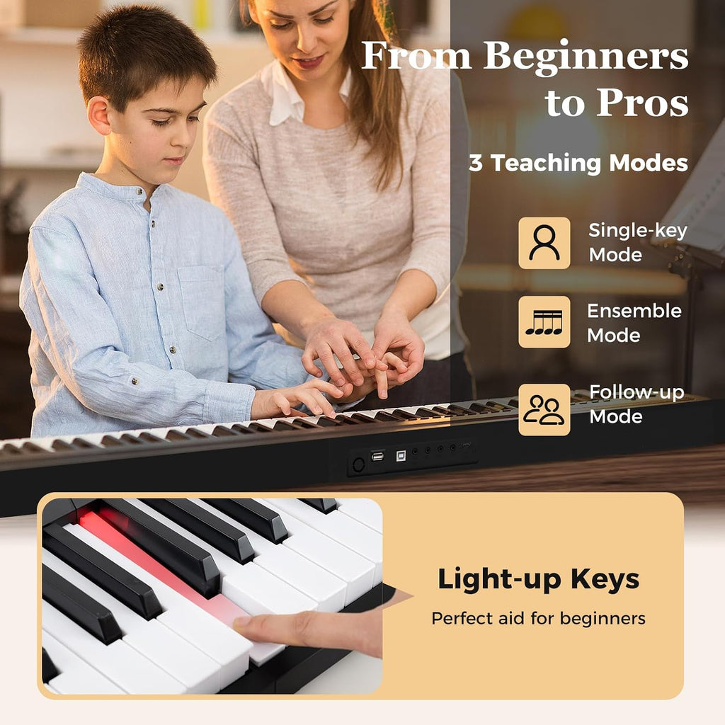 Costzon 88 Key Folding Piano Keyboard, Portable Full Size Semi-Weighted Electric Digital Piano with Lighted Keys, MIDI, Microphone, Music Stand, Sustain Pedal & Carrying Bag for Beginners Teens Adults