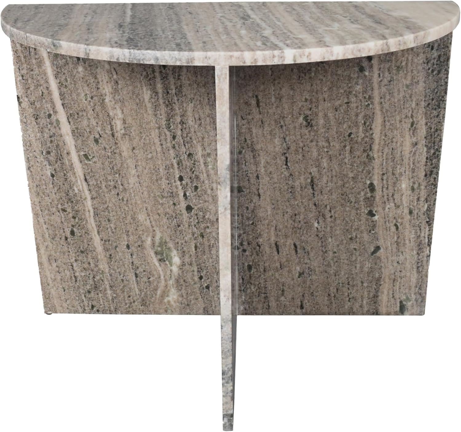 JONATHAN Y MTB1109B Patrice 20' Art Deco Minimalist Natural Marble Handmade Demilune Side Table, Side Table for Living Room, Bedroom, Bathroom, Gray/Beige