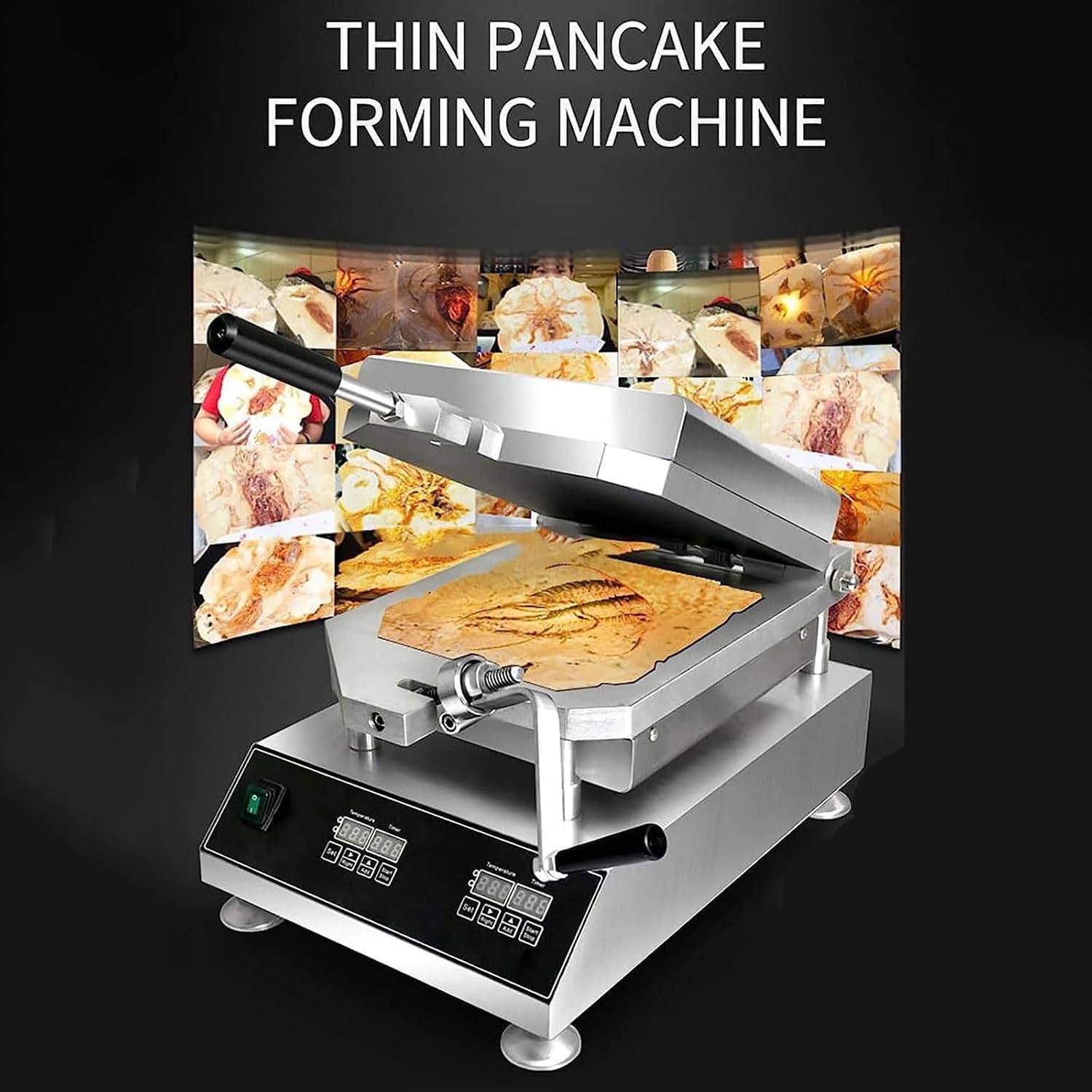 Electric Heating Shrimp Fossil Cake Machine, with Double Heating Plate, Seafood Pancake Frying Pan with Temperature Display & Intelligent Temperature Control for Snack Bars and Home Use,A