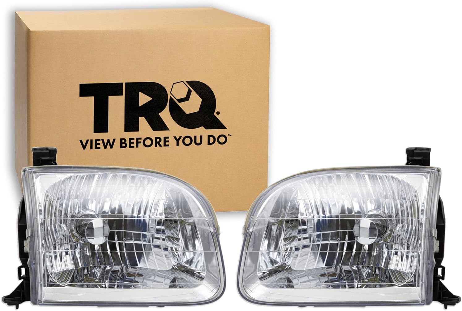 TRQ Driver and Passenger Side Headlight Assembly Set Compatible with 01-04 Toyota Sequoia 04 Toyota Tundra Crew Cab
