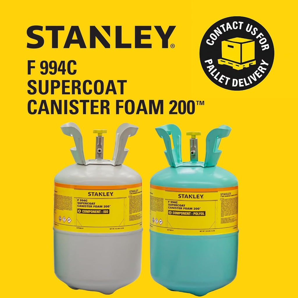STANLEY F 994C Supercoat Canister Spray Foam Insulation Kit (200 Board Feet) - Class A Fire Rated Closed Cell Two Component Foam Sealant for Wall, Attic, Garage & Crawl Space | Includes Gun & Hose