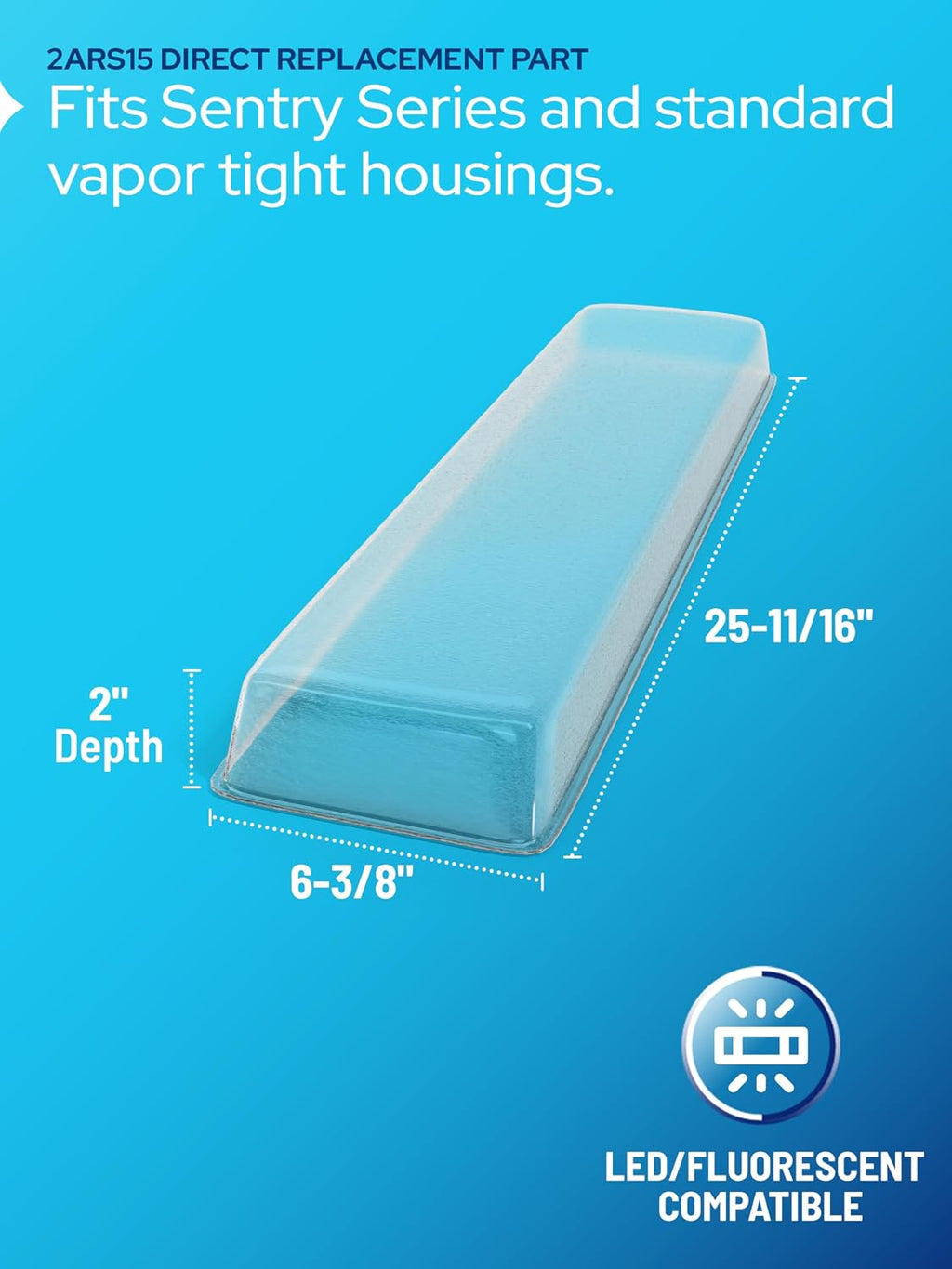 KASTLITE 2ARS15 ALP Vapor Tight LED & Fluorescent Light Covers for Ceiling Lights - Matte Acrylic Light Fixture Cover - Replacement for Sentry Series Vapor Tight Lights, 6-3/8'x 25-11/16'x 2', 4PK