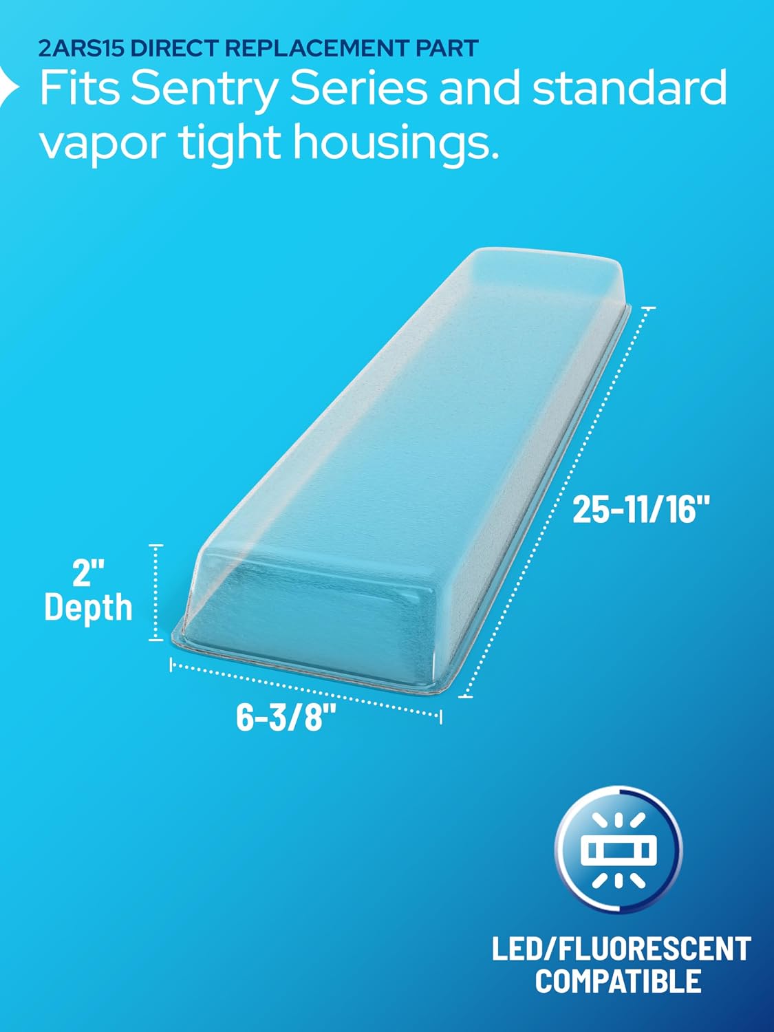 KASTLITE 2ARS15 ALP Vapor Tight LED & Fluorescent Light Covers for Ceiling Lights - Matte Acrylic Light Fixture Cover - Replacement for Sentry Series Vapor Tight Lights, 6-3/8'x 25-11/16'x 2', 4PK