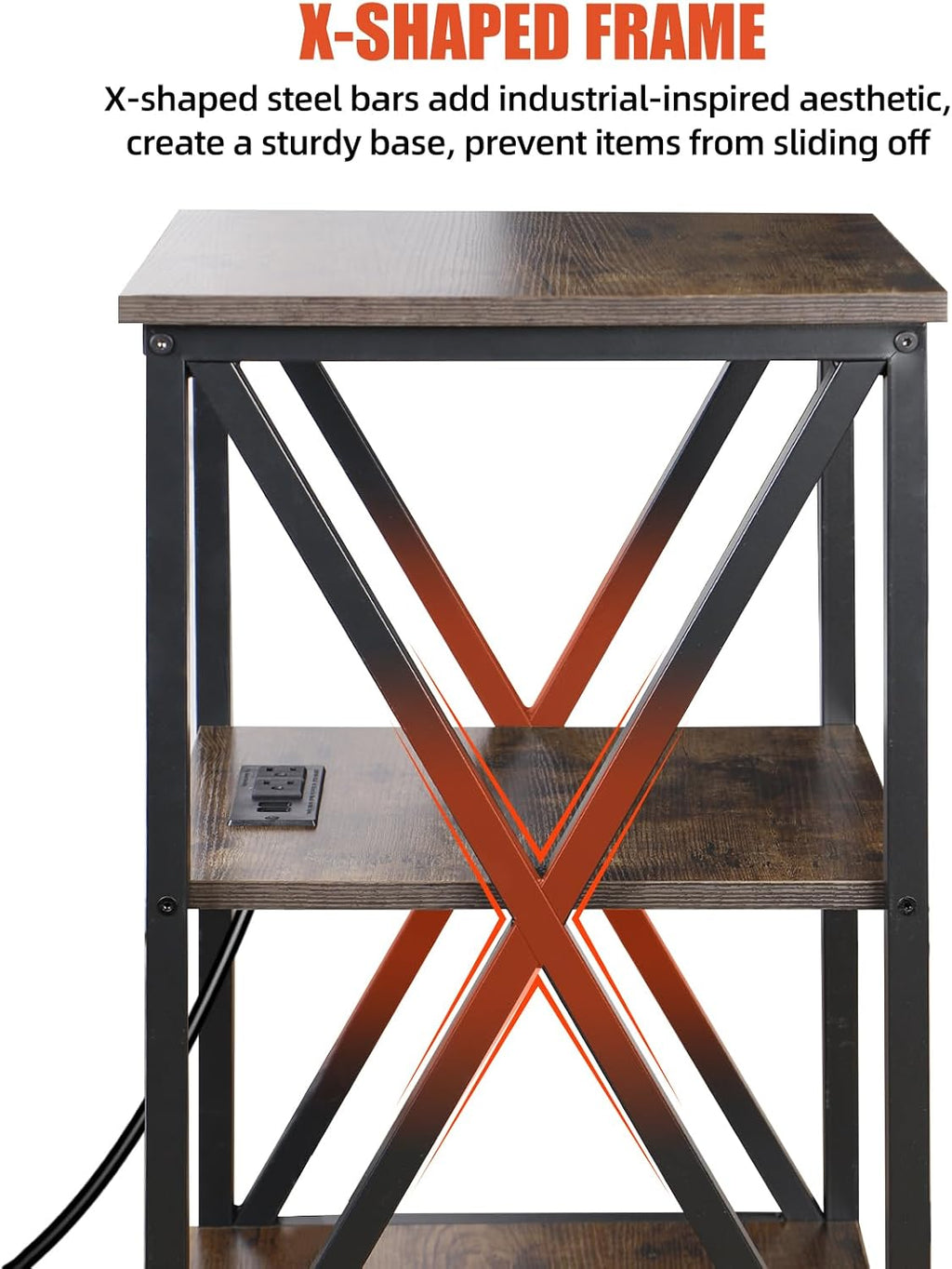 End Tables Living Room Set of 2, Square End Table with Charging Station, 16' D X 16' W X 28' H, Wood and Metal Table with USB Ports and Outlets, Side Table with Wheels for Living Room, Bedroom