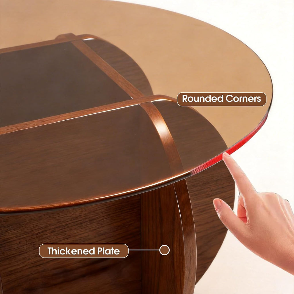 Modern Round Coffee Table with Solid Wood Legs,31.5'' Glass Coffee Tables for Living Room Rustic Circle Center Cocktail Table with Tempered Glass-Top,for Small Spaces, Unique | Modern