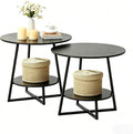 D&H FURNIMMT 20' Living Room Side Table Set of 2 for Small Spaces, 2 Tier Wood Top Round End Tables with Storage Shelf, Accent Sofa Table for Bedroom, Office, Sunroom, Balcony, Black