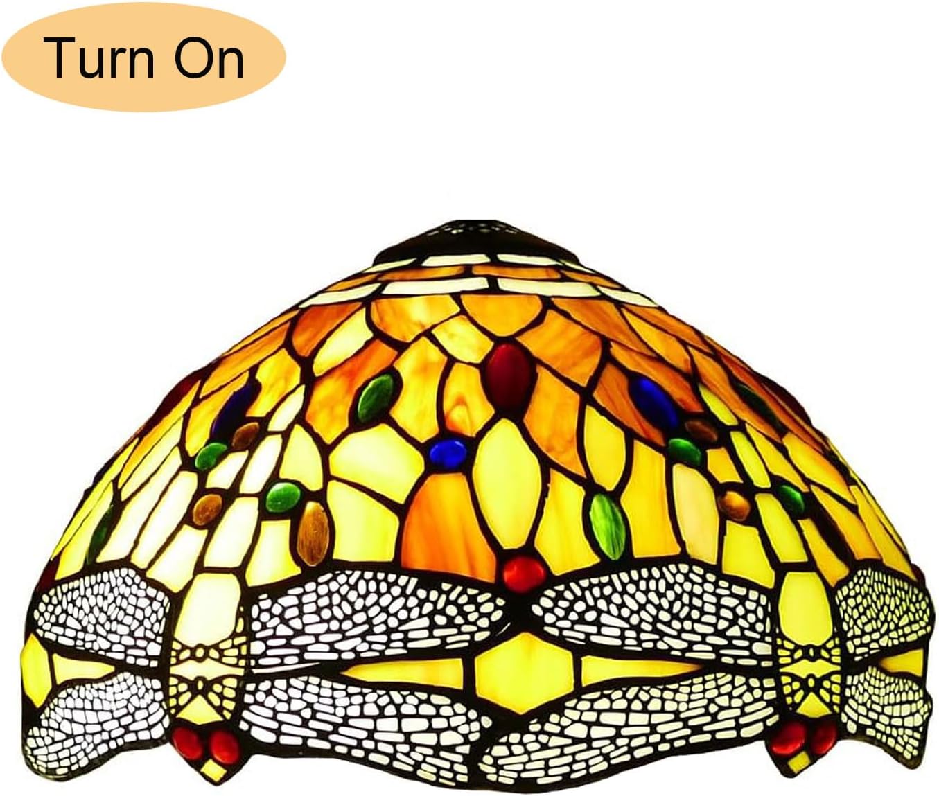 12 Inch Dragonfly Stained Glass Lamp Shade, Tiffany Style Lampshades Replacement, Handmade Vintage Lamp Cover Accessories Only for Table lamp Pendant Light Ceiling Fixture,Orange