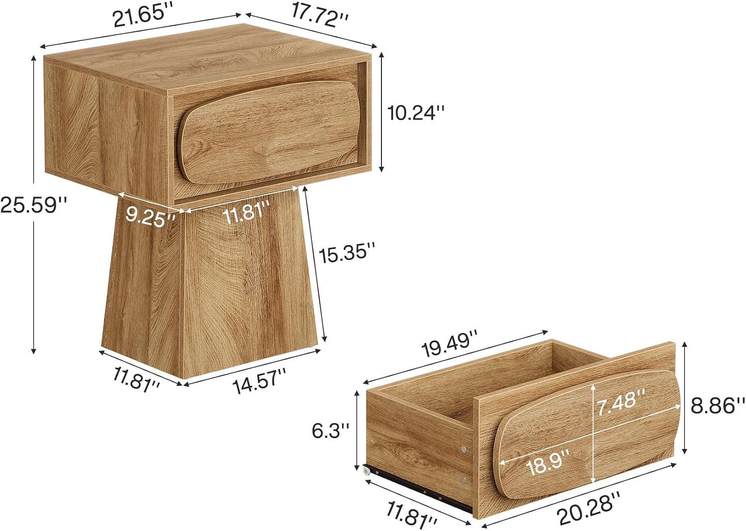Tribesigns 2PCS End Table with Storage Drawer, Modern Wooden Side Table with Curved Handle, Small Nightstand for Living Room, Bedroom, Small Spaces (Natural Wood Color)