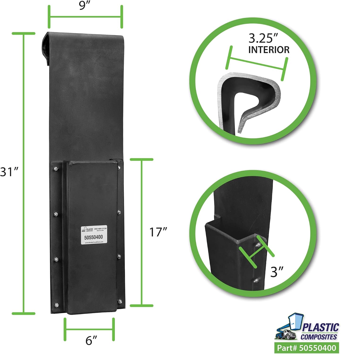 Chainsaw Scabbard - Plastic - Bucket Mounted (Inside Mount ONLY) (Unlined Black) Bucket Truck Parts Built-in Mount, Plastic Scabbard for Mounting Only on the Inside of Your Bucket