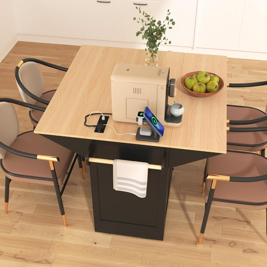 Merax 55.7' Upgraded Large Kitchen Cart Island on Wheels with 2 Drop Leaf,Power Outlet,3 Drawers,Wood Frame Storage Cabinet