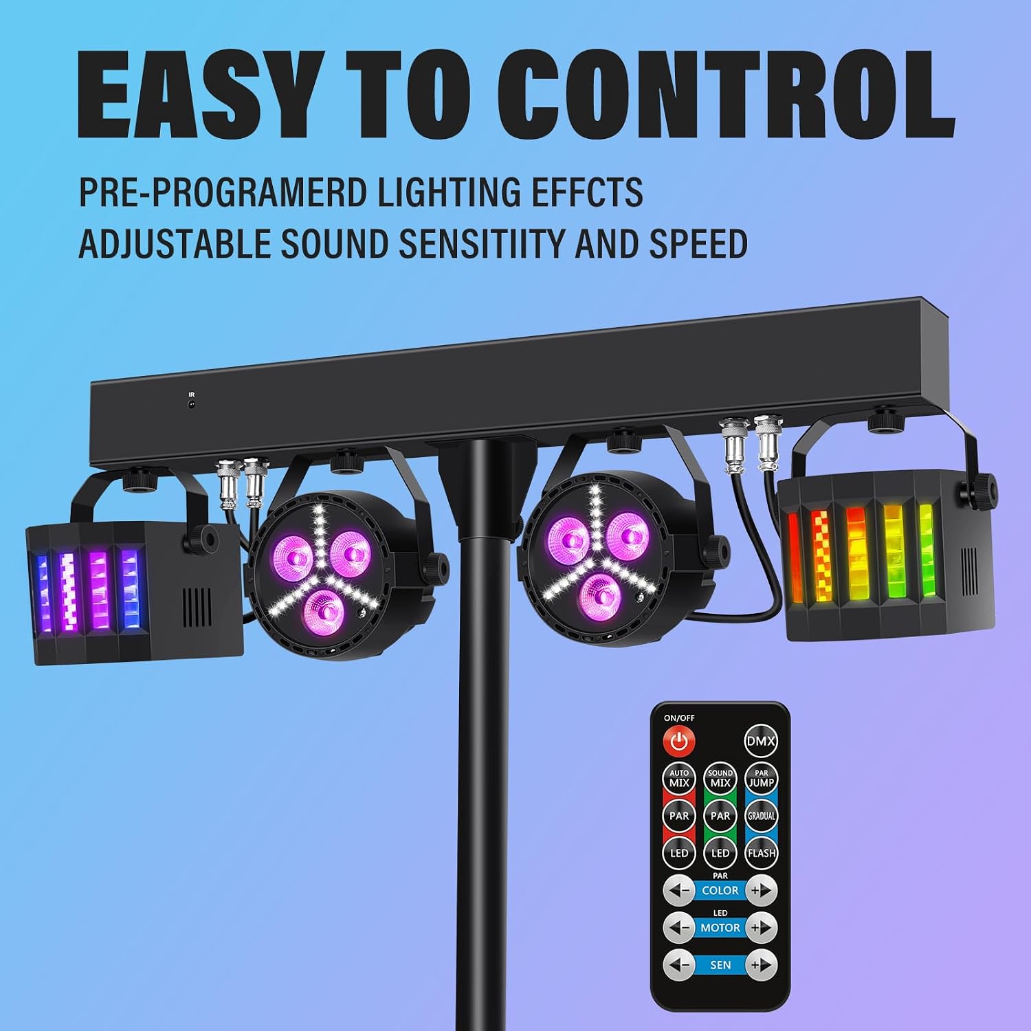 Telbum Rechargeable DJ Lights with Stand Wireless DJ Gig Bar Light Package Battery Powered Sound Activated LED Stage Lighting System with Bag DMX & Remote for Party Club Shows Booth Band Wedding