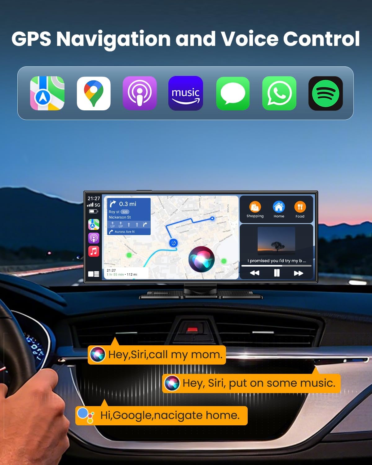 Largest 11.5'Wireless Apple CarPlay Screen for Car–Portable Carplay & Android Auto Touchscreen Car Stereo with App Control, 4K Dash Cam, Backup Camera, GPS, Mirror Link, Voice Control,for All Vehicles