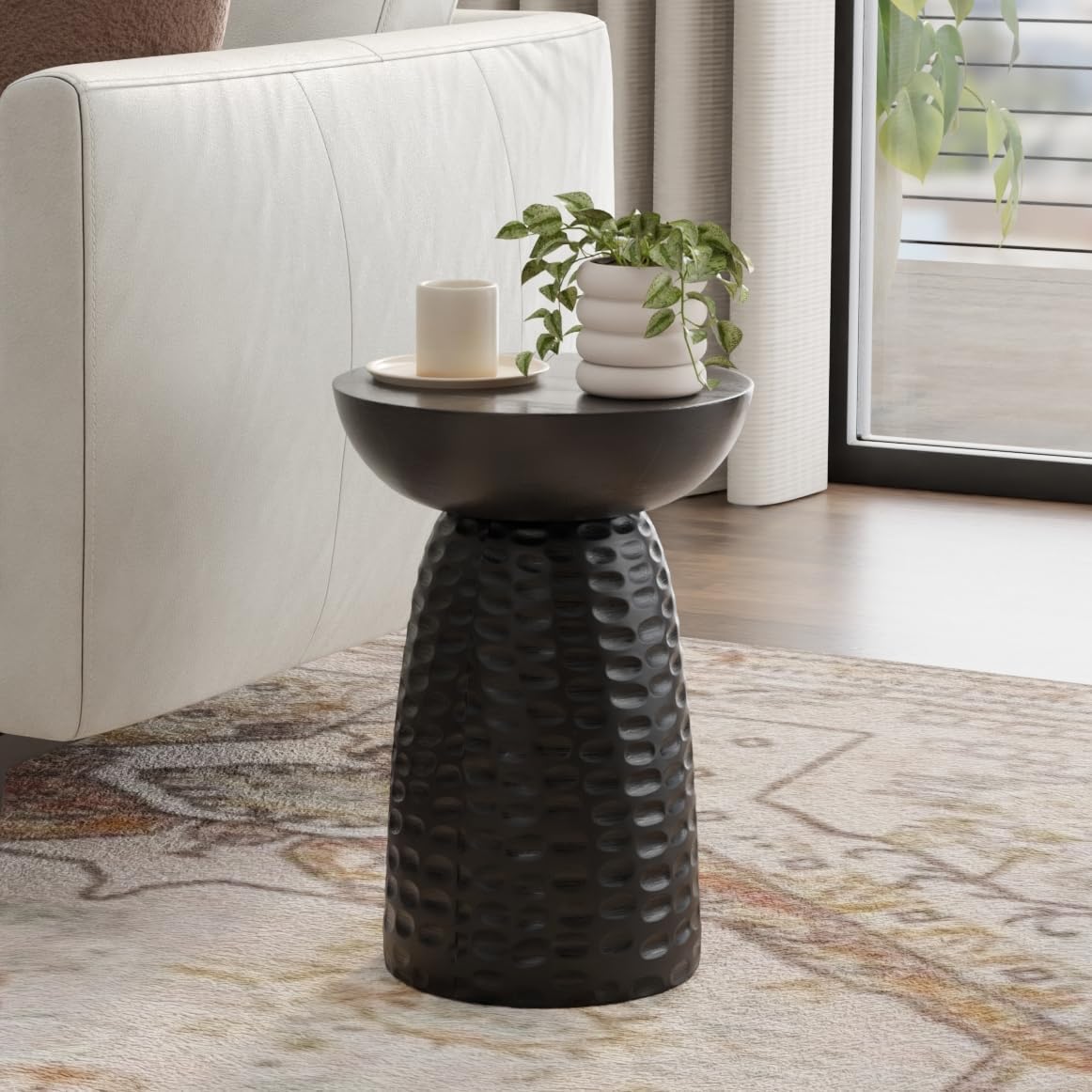 SIMPLIHOME Boyd End Table - 13' Wide x 18' High Solid Mango Wood Round Accent Table in Black, Handcrafted Contemporary Nightstand or Lamp Stand for Living Room, Bedroom, or Office, Assembled