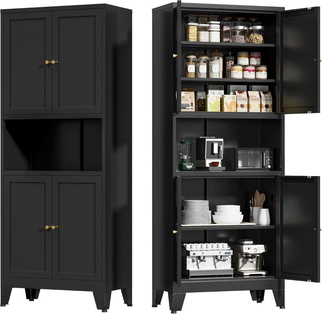 COFaR 69' Tall Modern Kitchen Pantry,Metal Storage Cabinet with Adjustable Shelves,Pantry Cabinet with 6-Tier,Freestanding Cupboard for Kitchen,Dining Room,Living Room,Bathroom,Black