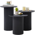 Bifins Round Nesting Coffee Table Set of 3,Mid Century Modern Fluted Coffee and End Table Set,Small Circle Wooden Side Table Drink Table for Living Room (Black)