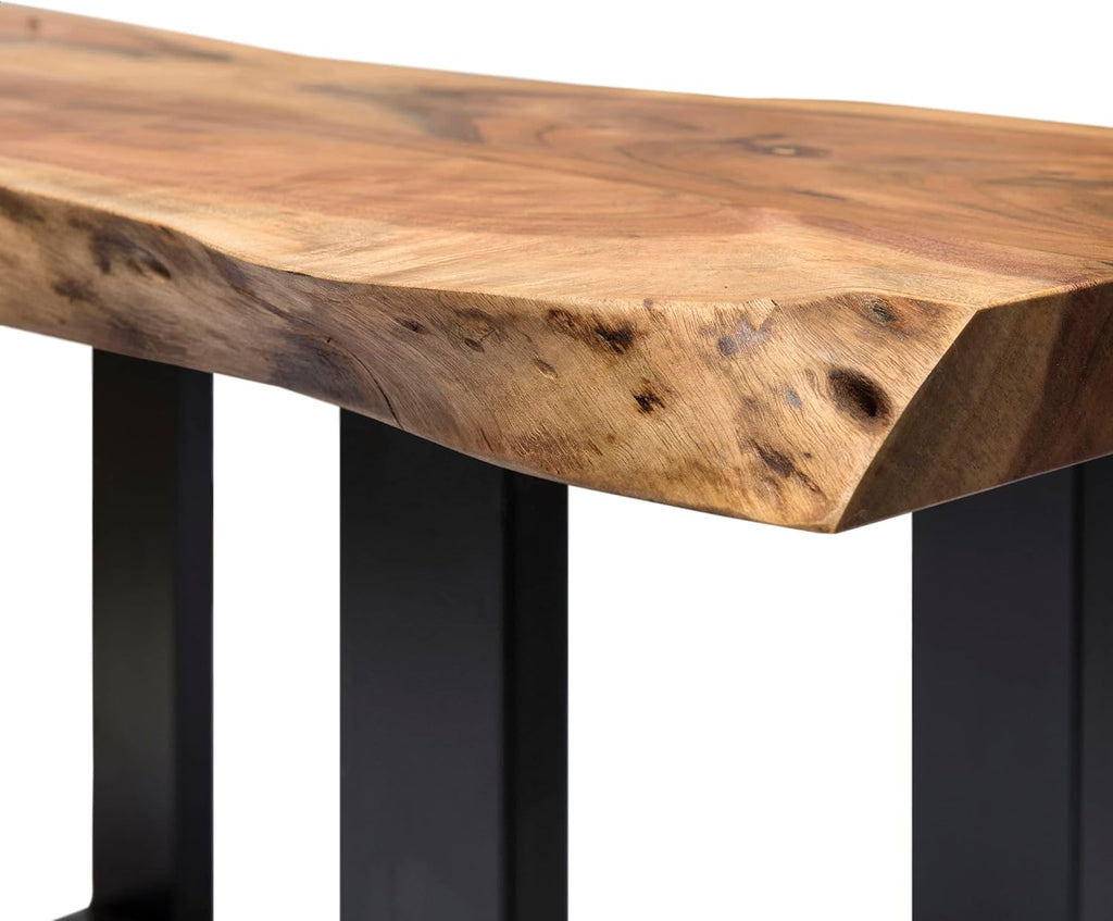 Alaterre Furniture Alpine Live Edge Modern End Table - 2-Tier Narrow Side Table with Open Storage Shelf - Solid Wood and Metal Modern Nightstands for Living Room or Bedroom (Natural)