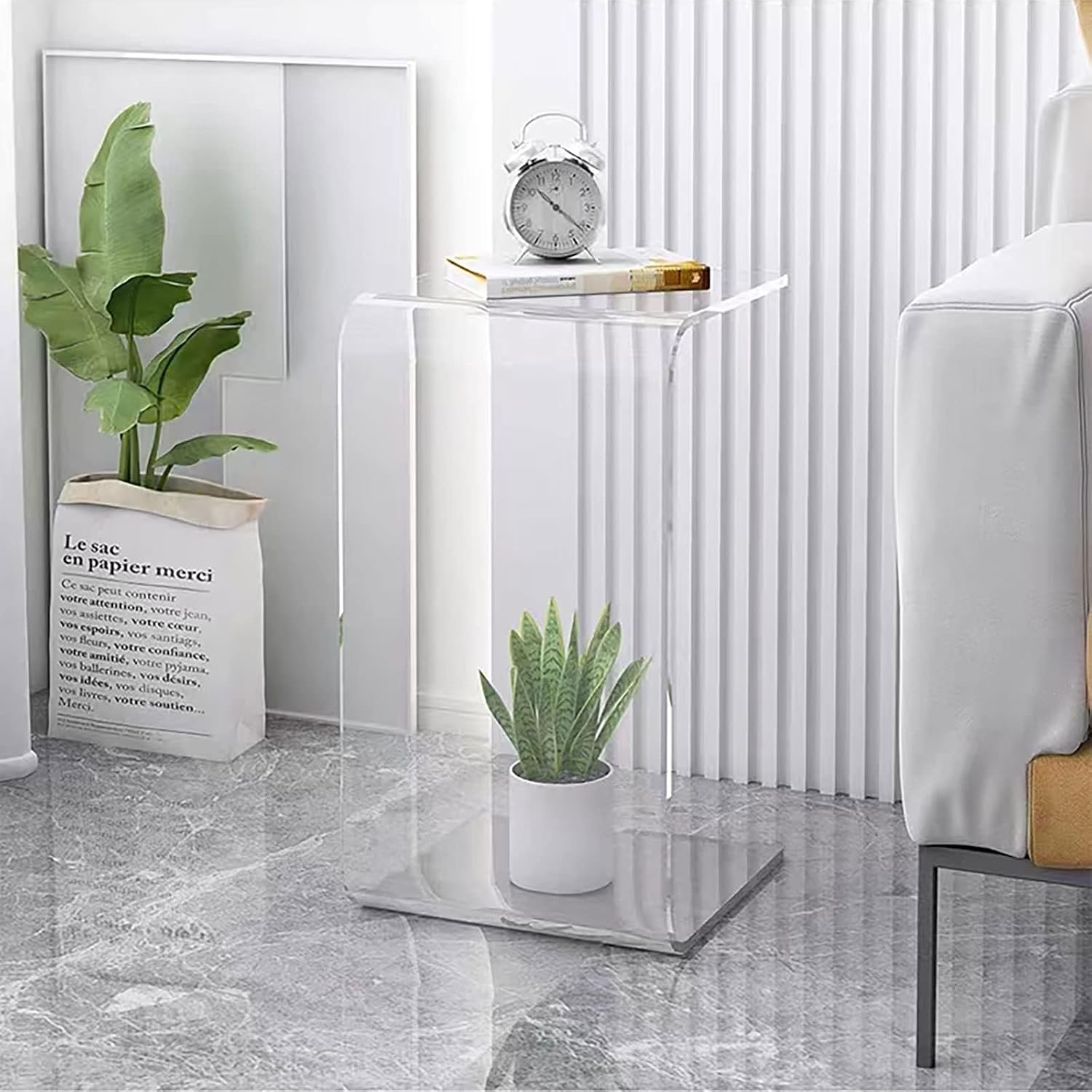 Acrylic C Table for Couch, 25.6 in Multipurpose C Shape Side Table Clear Acrylic Couch Table, Modern End Table Snack Laptop Holder, Slim Accent Sofa Side Table for Living Room Bedroom Patio