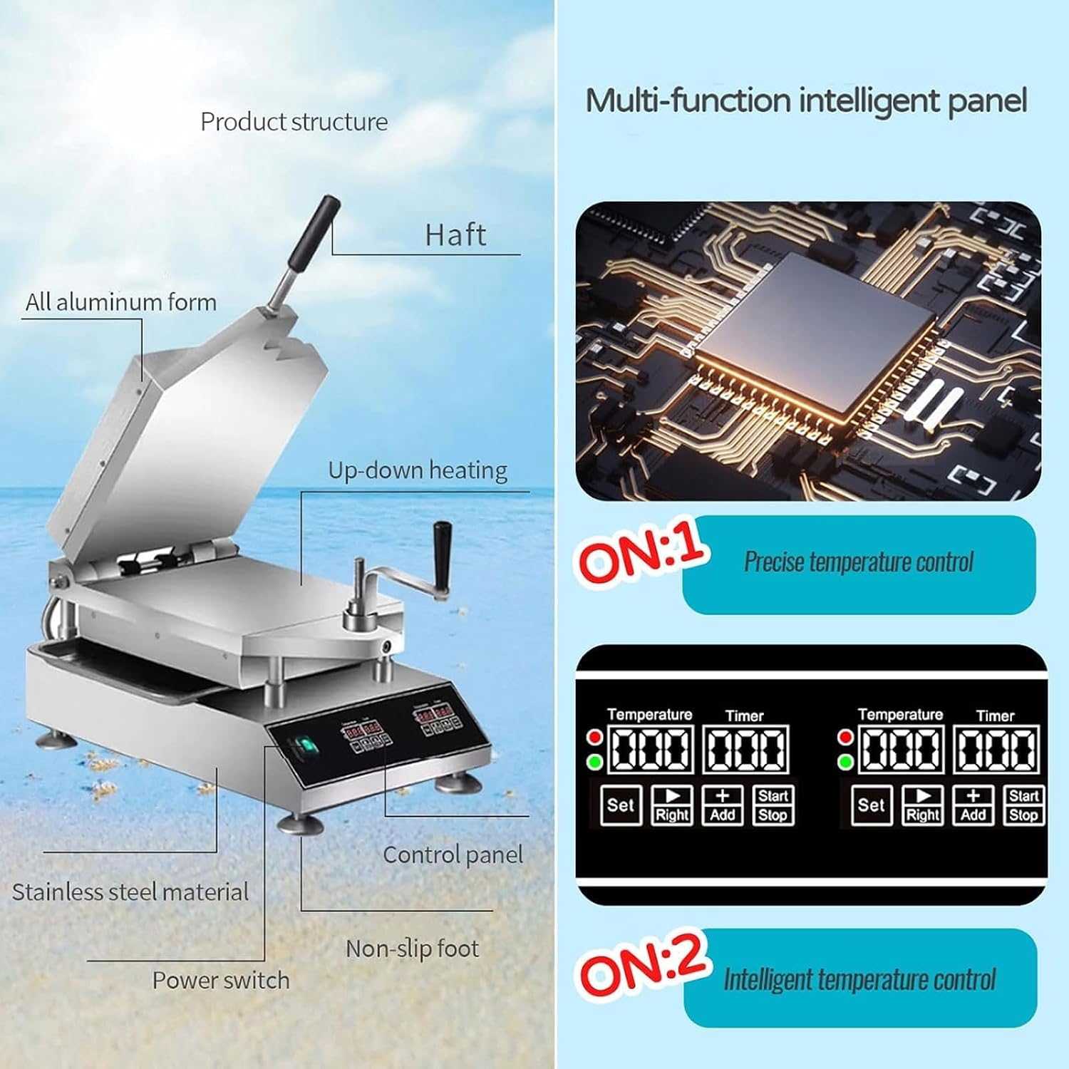 Electric Heating Shrimp Fossil Cake Machine, with Double Heating Plate, Seafood Pancake Frying Pan with Temperature Display & Intelligent Temperature Control for Snack Bars and Home Use,A