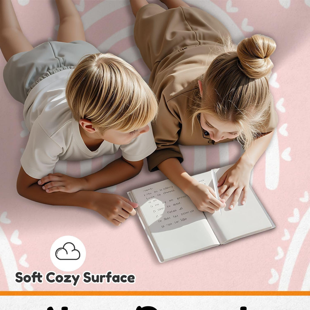 10x14 Kids Learning Rug Washable Area Rugs Kids pink pastel rainbows Summer for baby Scandinavian style Alphabet ABC Learning Carpet Soft Rubber Backed Non-Slip Carpets for Classroom Preschool Nursery