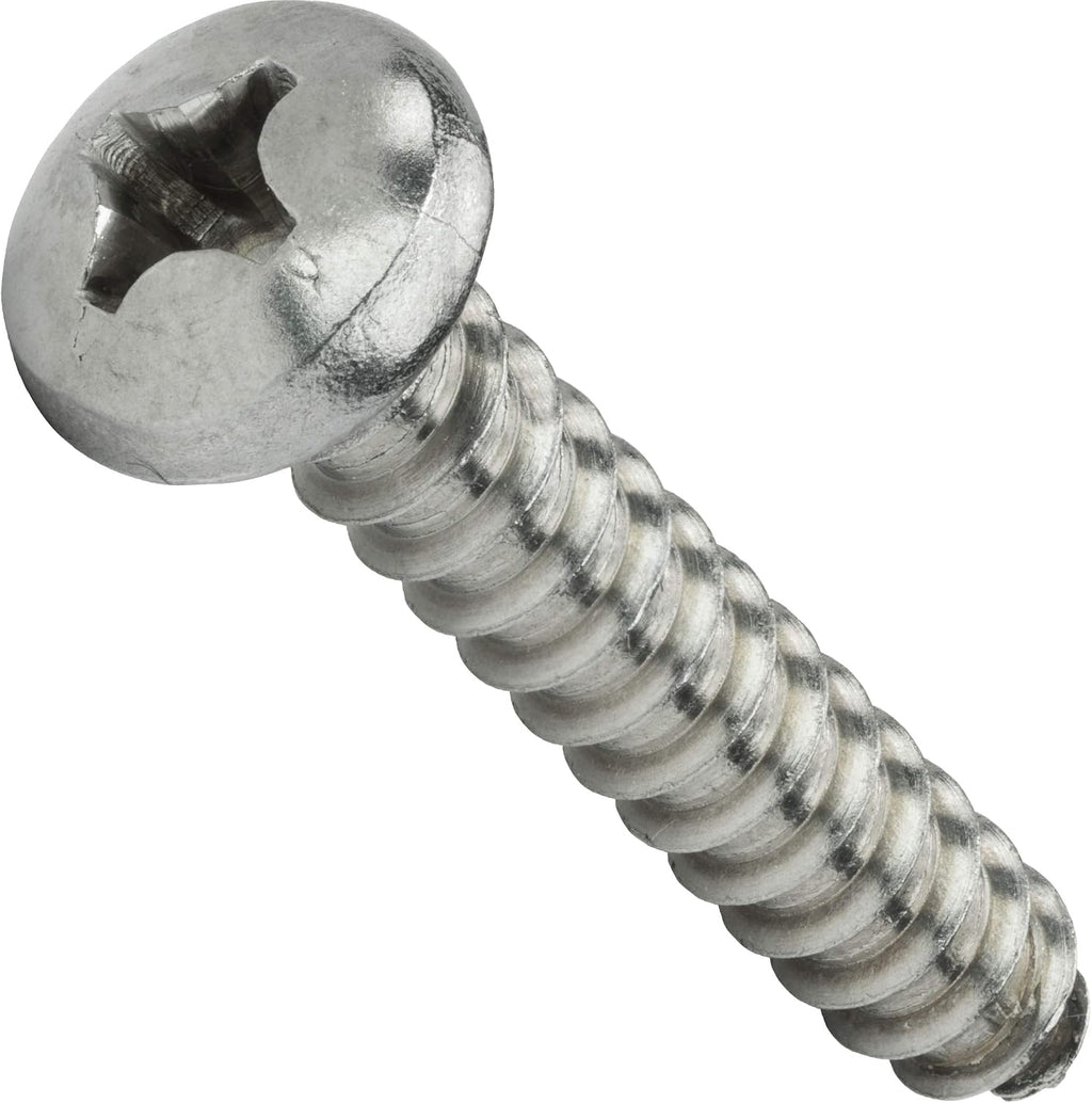 #10 x 2 Pan Head Sheet Metal Screws, Stainless Steel 18-8, Full Thread, Bright Finish, Self-Tapping, Quantity 1000 By Fastenere