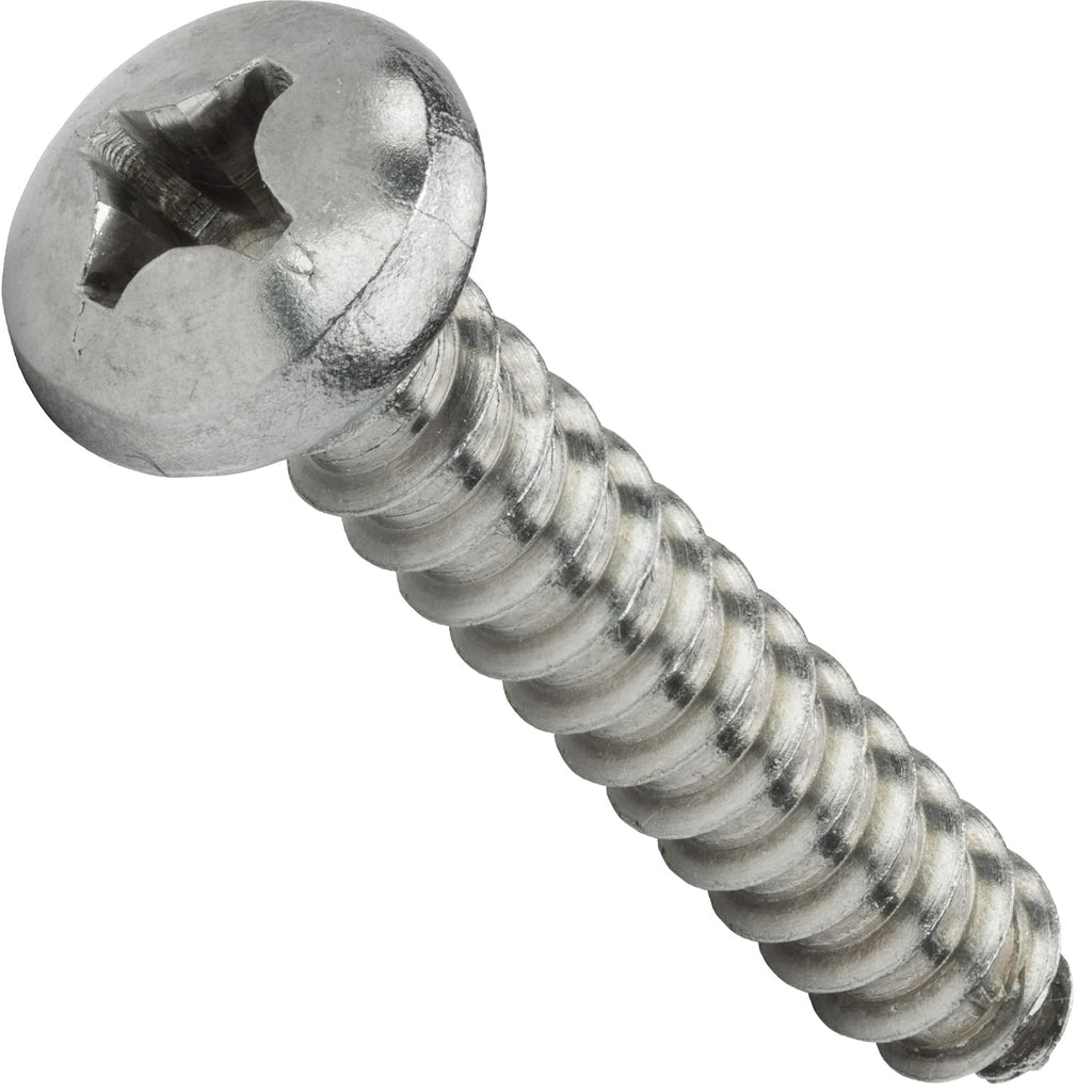 #10 x 2 Pan Head Sheet Metal Screws, Stainless Steel 18-8, Full Thread, Bright Finish, Self-Tapping, Quantity 2500 By Fastenere
