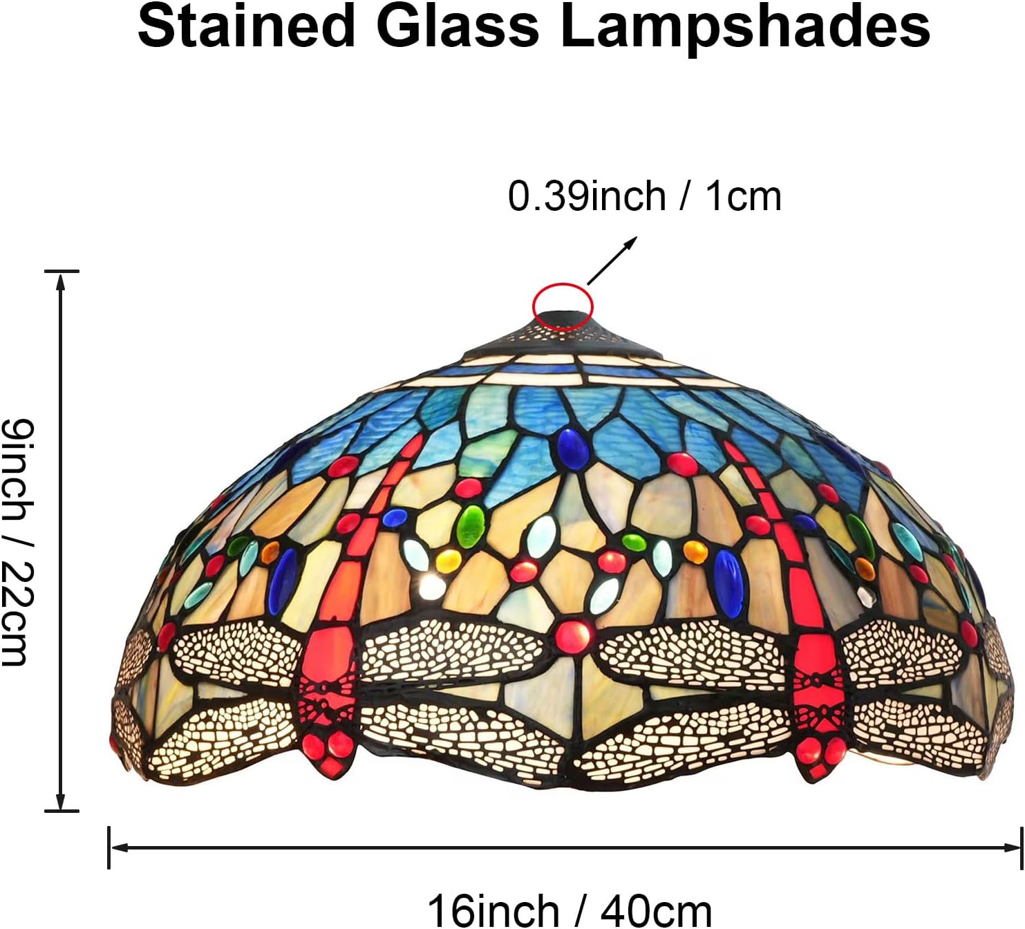 W16H9 Inch Tiffany Lamp Shade Replacement, Stained glass Dragonfly style Lampshades, Only Handmade Retro lampshade Replacement for Table Lamp Pendant Light Floor Lamp Ceiling Fixture,Blue